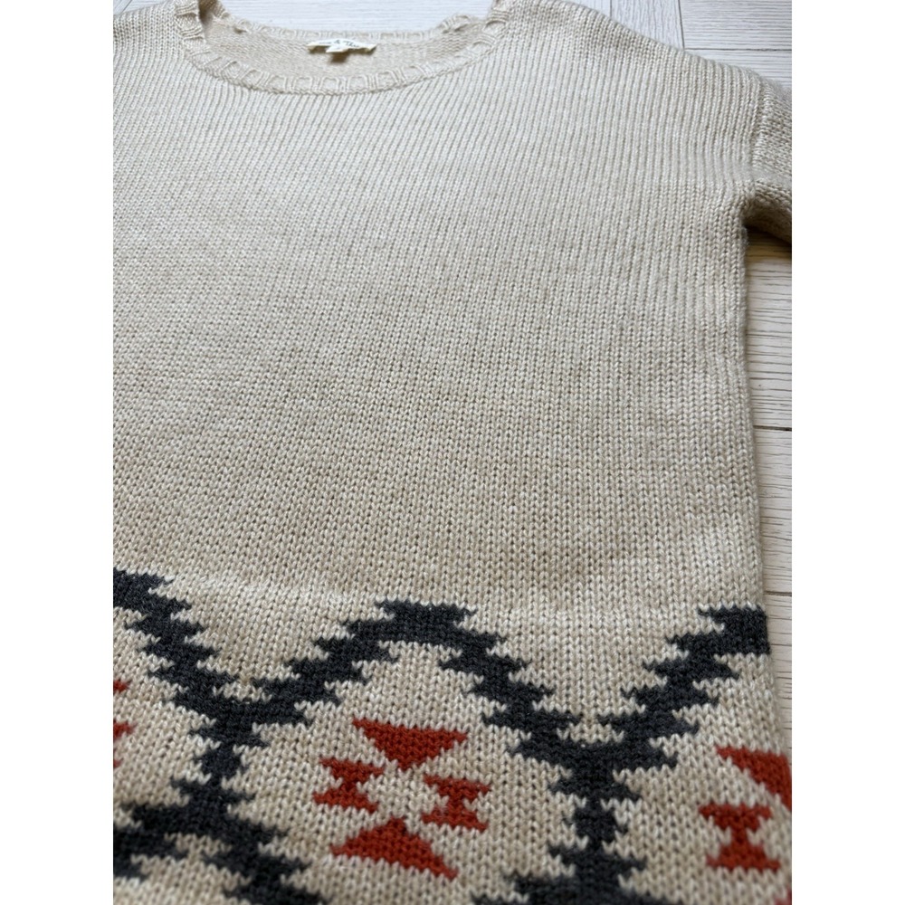 Hem & Thread Wool‎ Blend Aztec Print Beige Women's Sweater Sz M Academia Cottage - Picture 6 of 9